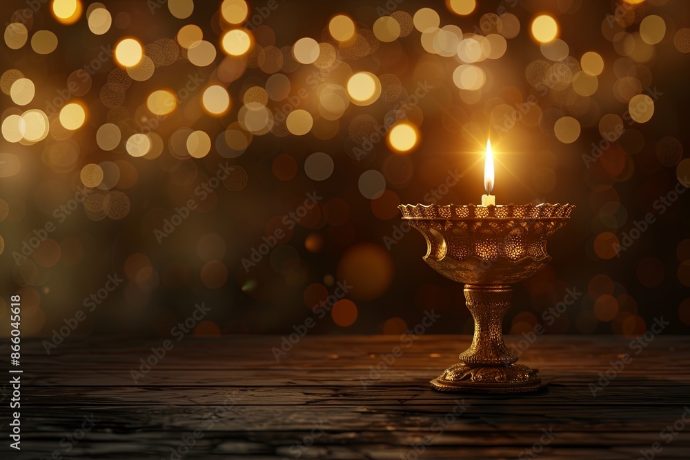 Glowing Hanukkah Menorah with Burning Candle on a Rustic Wooden Table for the Festival of Lights Glowing Hanukkah Menorah with Burning Candle on a Rustic Wooden Table for the Festival of Lights