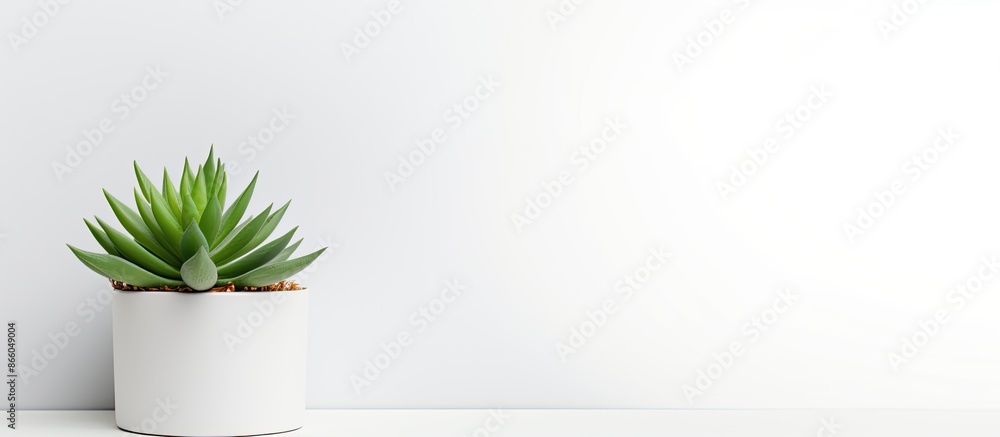 Succulent plant in a pot on a white backdrop with ample copy space image. Succulent plant in a pot on a white backdrop with ample copy space image.