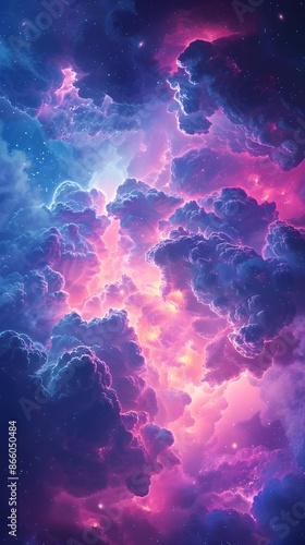 Dazzling Cosmic Storm   Glowing Neon Clouds in Surreal Digital Sky Landscape © Thares2020