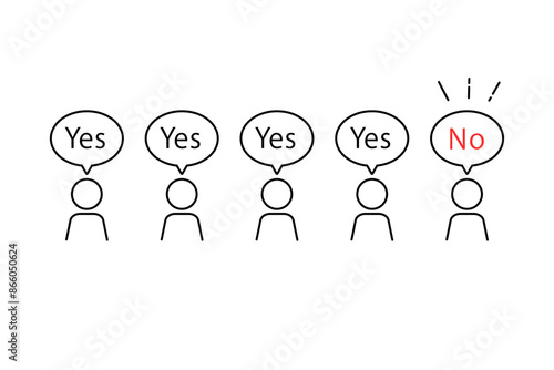 人物のピクトグラムとYesかNoの返答―少数意見イメージ