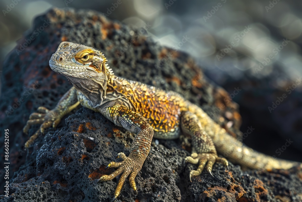 Lizard On Rock. Lava Lizard Resting on Galapagos Volcanic Rock Lizard On Rock. Lava Lizard Resting on Galapagos Volcanic Rock