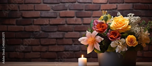 Flowers and a candle displa...