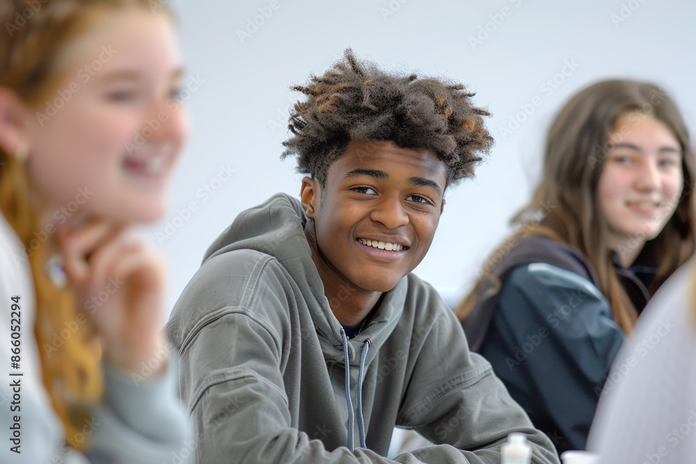 Portrait Of Smiling Male And Female Students In Grade School Classroom. black students middle school Portrait Of Smiling Male And Female Students In Grade School Classroom. black students middle school