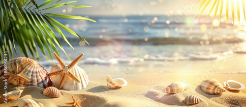 Sunny beach scene with shel...