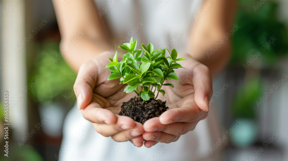 Hands carefully holding a small green plant in rich soil, symbolizing growth, nurturing, and environmental care. Hands carefully holding a small green plant in rich soil, symbolizing growth, nurturing, and environmental care.