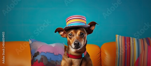Adorable dog wearing a hat ...