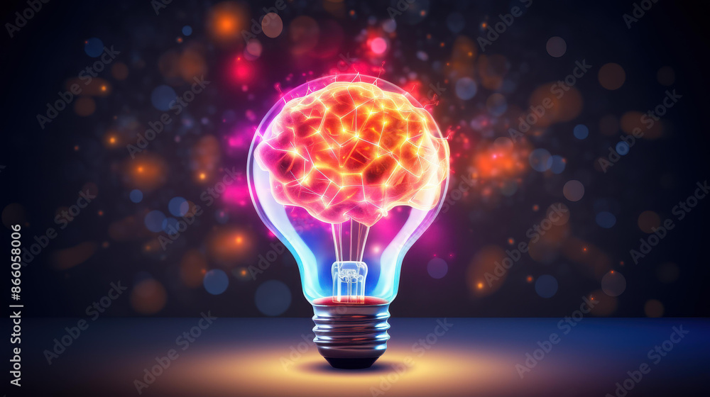 Unique light bulb design with brain and thought bubbles for creative diversity and innovation. Unique light bulb design with brain and thought bubbles for creative diversity and innovation.