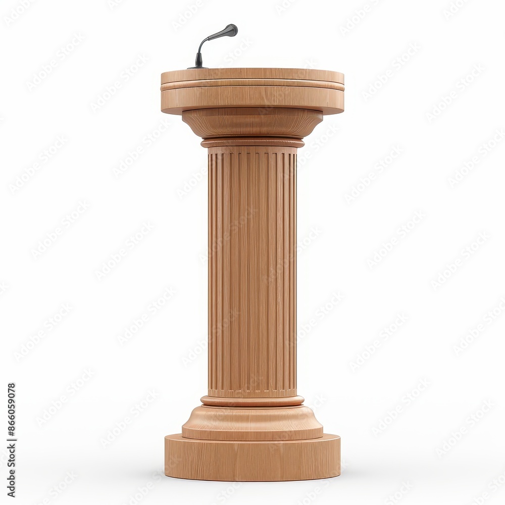 A wooden podium with a microphone on top A wooden podium with a microphone on top