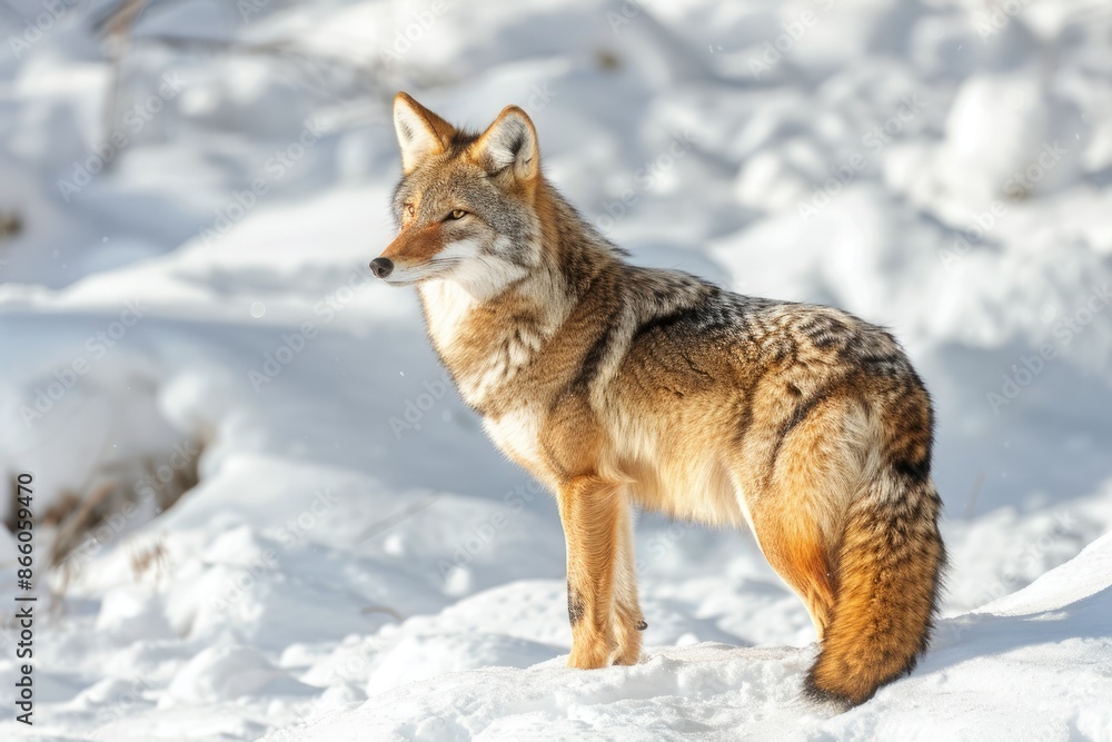 Wolf Snow. Coyote in Yellowstone National Park Winter Landscape Wolf Snow. Coyote in Yellowstone National Park Winter Landscape