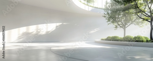 Empty minimal abstract architecture building interior or exterior concrete design with open space floor courtyard white area curved walls museum plaza, display showroom mockup environment background photo