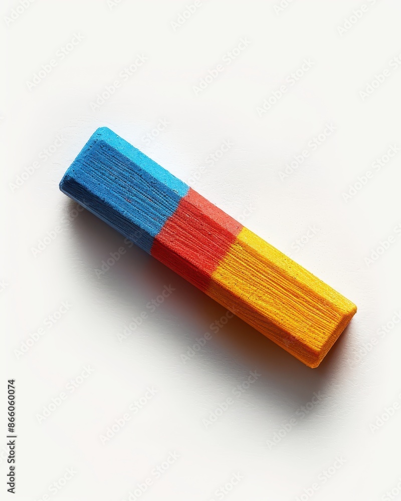 A blue, red and yellow object is on a white background A blue, red and yellow object is on a white background