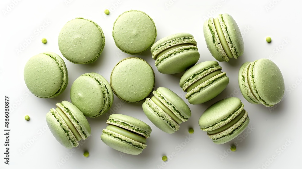Matcha macaroons in a row on color background,french macaroons,Paris Pastry macaron green tea, bakery and branding concept,copy space. Matcha macaroons in a row on color background,french macaroons,Paris Pastry macaron green tea, bakery and branding concept,copy space.