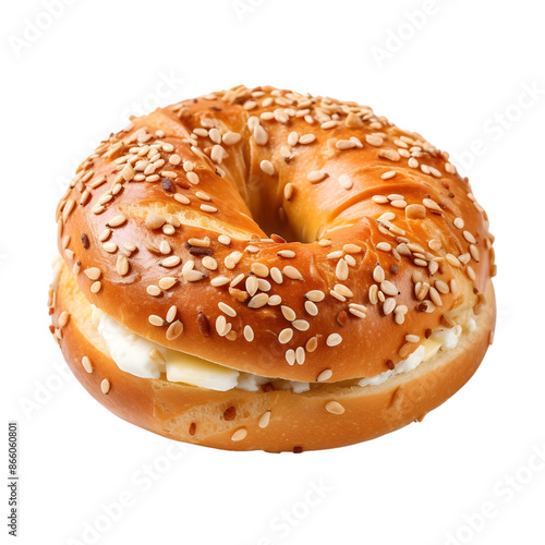 Bagel with sesame seeds on transparent png background