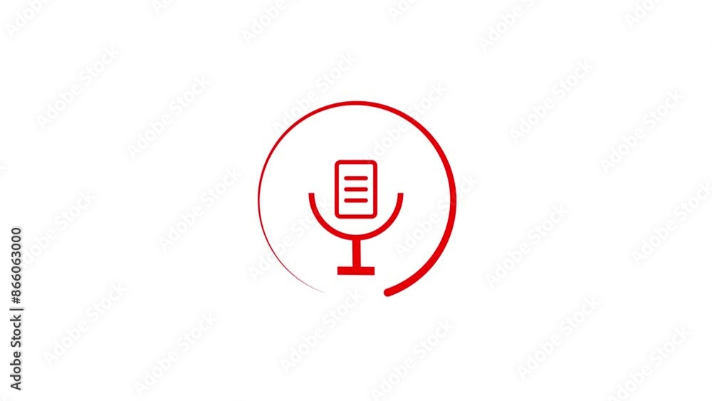 Voice recording and performance microphone button icon red color animation on white background. Voice recording and performance microphone button icon red color animation on white background.