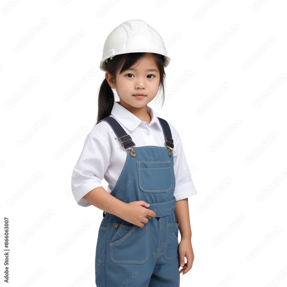 Portrait of an Asian little worker kid posing on Isolated transparent background png. generated with AI Portrait of an Asian little worker kid posing on Isolated transparent background png. generated with AI