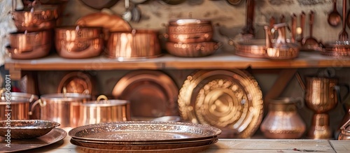 copper kitchenware on the g...