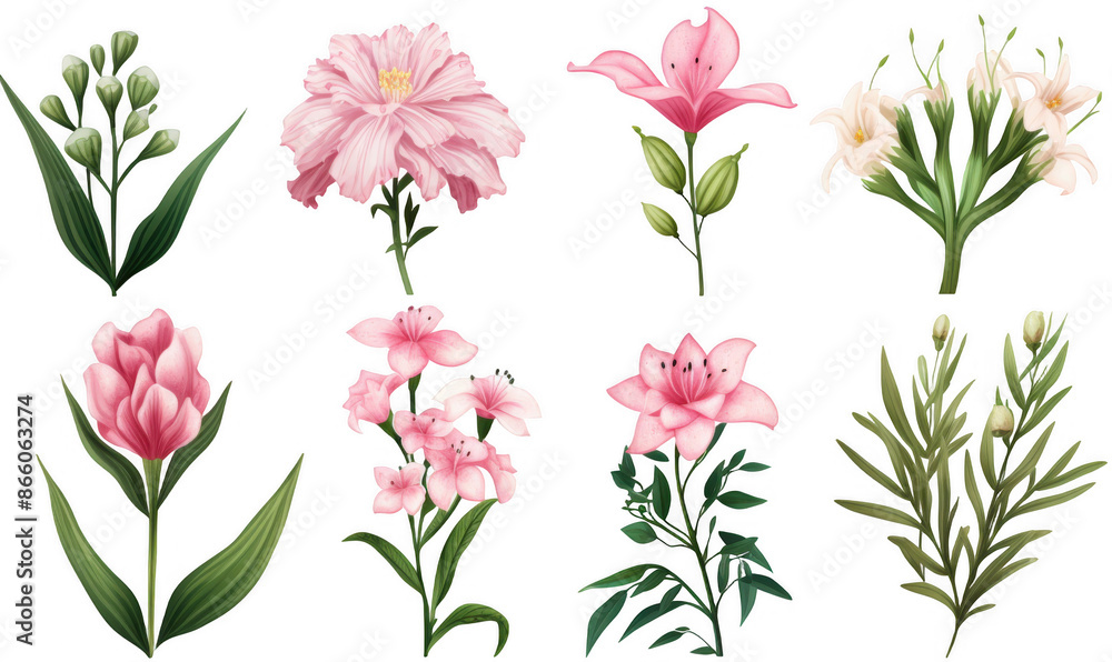 Collection of Pink and Green Flowering Plants Collection of Pink and Green Flowering Plants