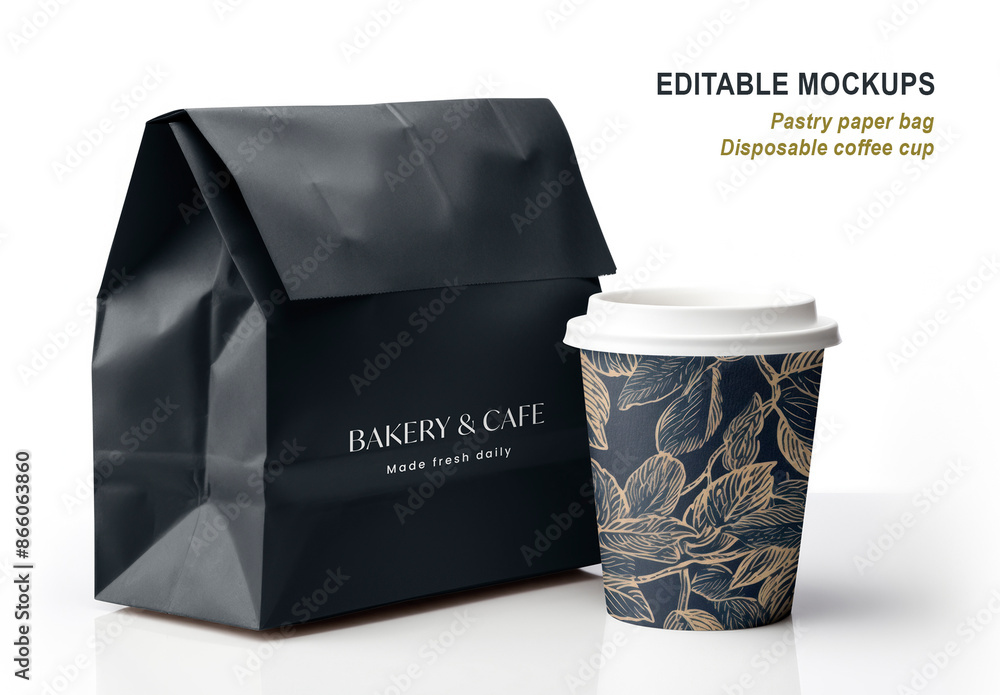 Cafe Paper Cup And Bag Mockup With Generative AI Stock Template | Adobe ...