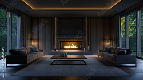 Wallpaper Mural Cozy living room with a roaring fireplace, soft couches, and warm lighting, inviting and comfortable, home wallpaper Torontodigital.ca