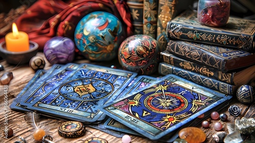 tarot cards and colofour mineral stone