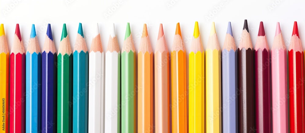 Colored pencils on a white background with copy space image. Colored pencils on a white background with copy space image.