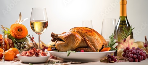 Thanksgiving feast on a whi...