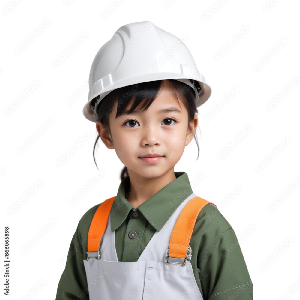 Portrait of an Asian little worker kid posing on Isolated transparent background png. generated with AI Portrait of an Asian little worker kid posing on Isolated transparent background png. generated with AI