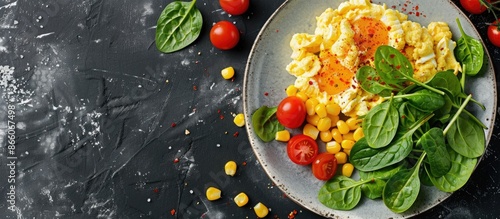 Top view flat lay breakfast...