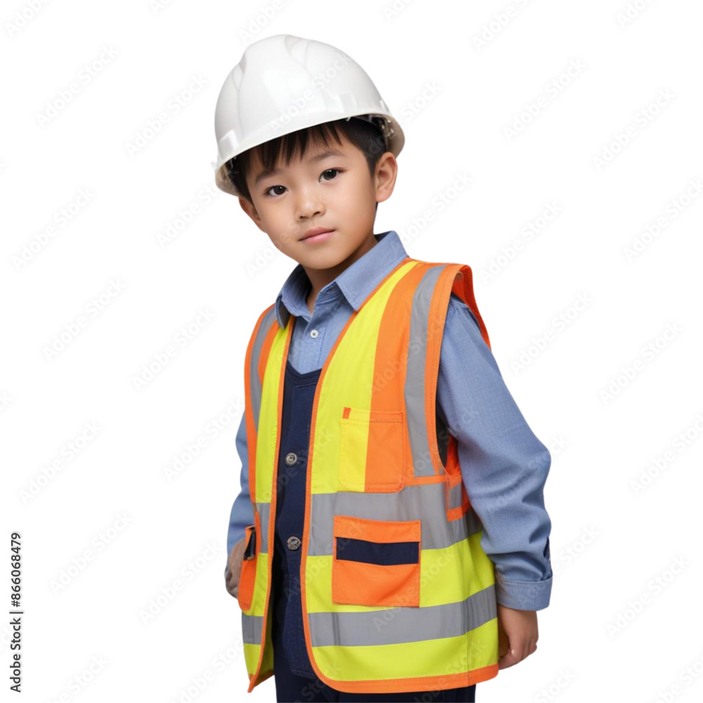 Portrait of an Asian little worker kid posing on Isolated transparent background png. generated with AI Portrait of an Asian little worker kid posing on Isolated transparent background png. generated with AI