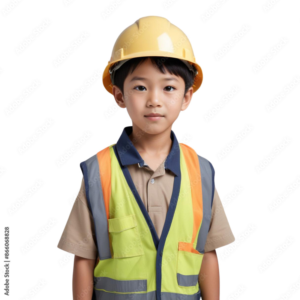 Portrait of an Asian little worker kid posing on Isolated transparent background png. generated with AI Portrait of an Asian little worker kid posing on Isolated transparent background png. generated with AI