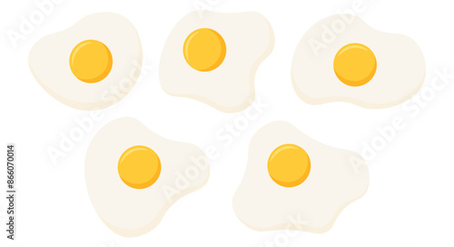 Set of various fried eggs collection cartoon flat illustration sticker 