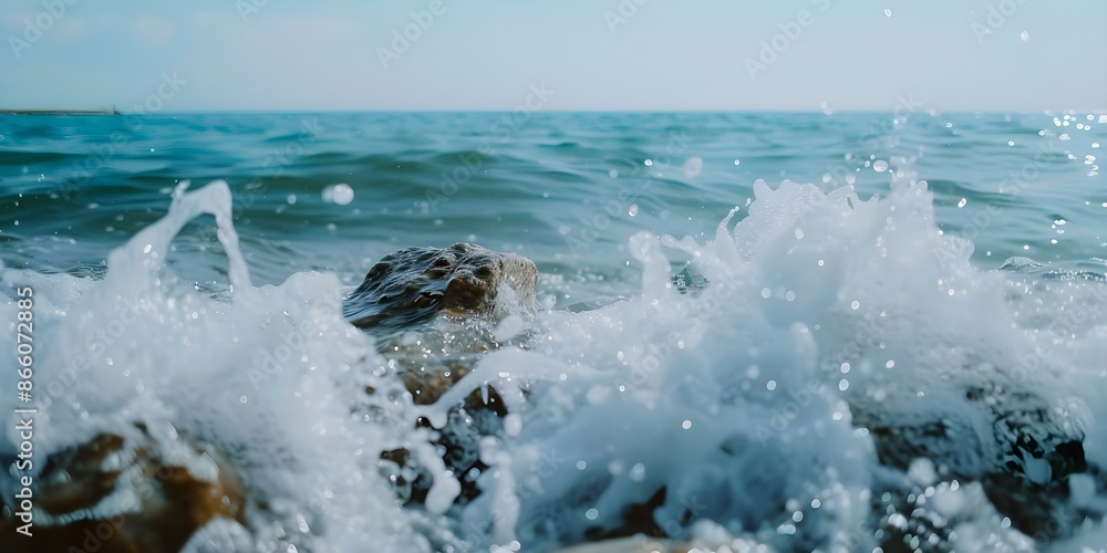 Obraz premium Capturing the Majestic Power of Waves in Slow Motion at High Tide. Concept Ocean Waves, Slow Motion, High Tide, Majestic Power, Videography