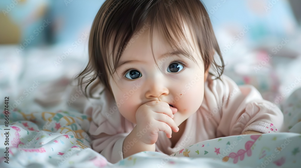 Adorable Baby Big Eyes Hand Mouth Innocent Gaze Childhood Soft Focus