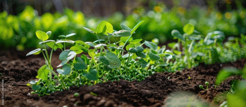 Engaging in organic gardening by cultivating fresh green peas in the garden; includes a copy space image. Engaging in organic gardening by cultivating fresh green peas in the garden; includes a copy space image.