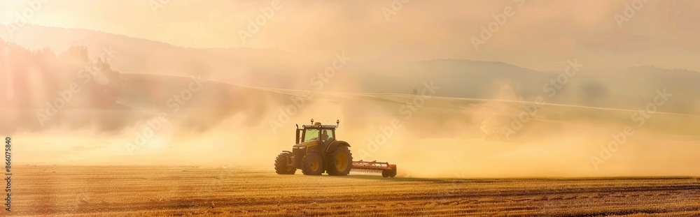 Fototapeta premium Agriculture tractor working in field Generative AI