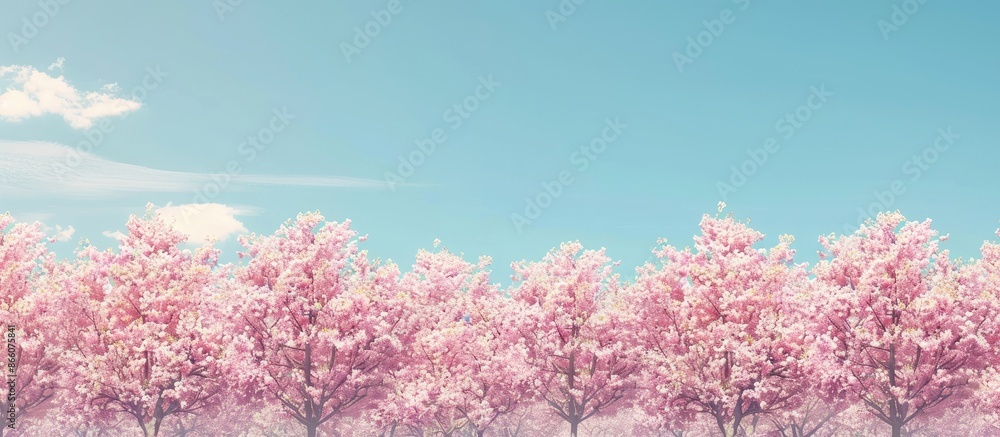 Flowering cherry trees in full bloom with copy space image. Flowering cherry trees in full bloom with copy space image.