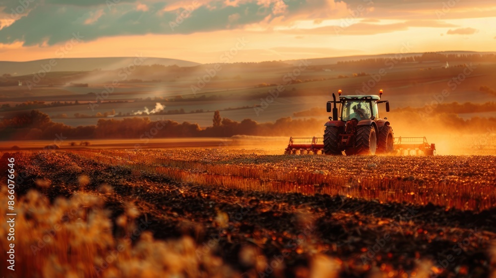 Fototapeta premium Agriculture tractor working in field Generative AI