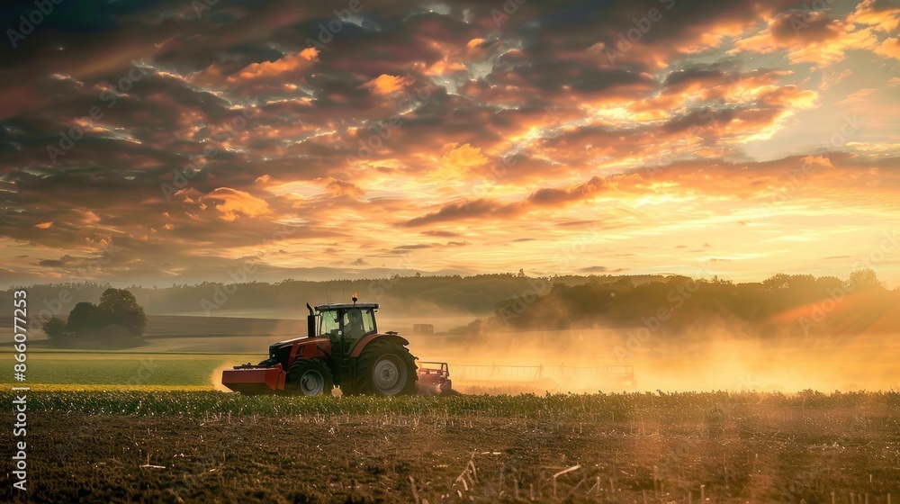 Fototapeta premium Agriculture tractor working in field Generative AI