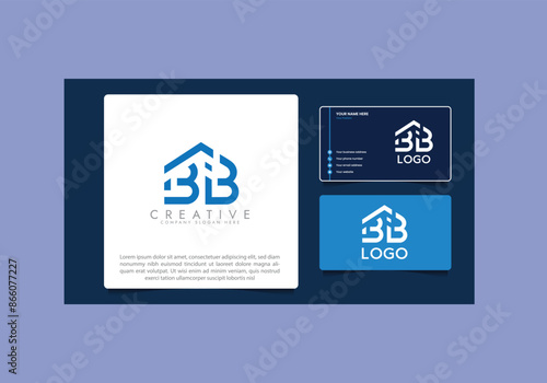 BB House logo, House architecture logo template. Creative real estate symbol for renovation with business card.