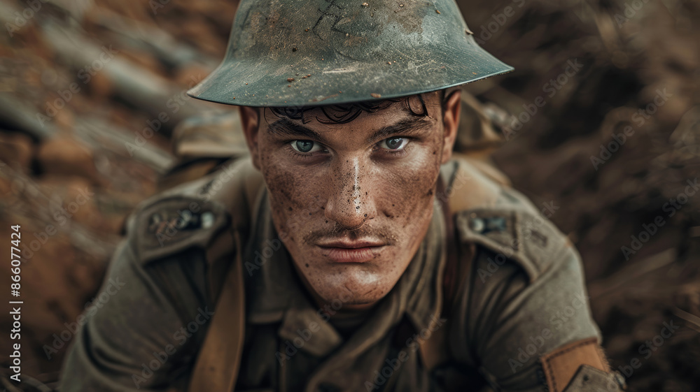 Australian WWI Soldier with Determined Gaze Australian WWI Soldier with Determined Gaze