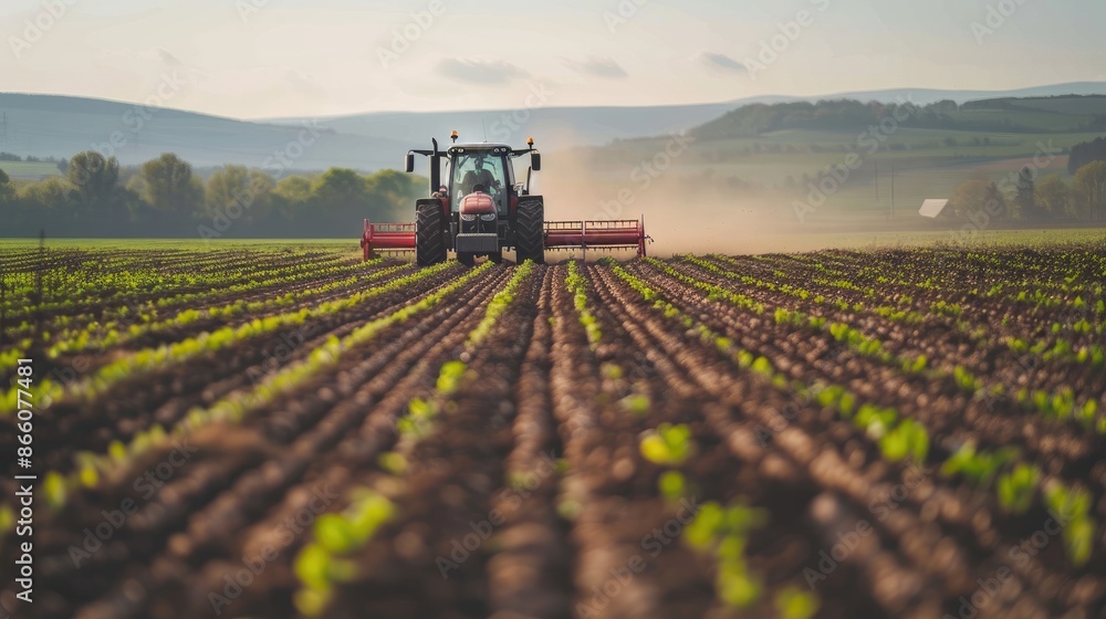 Agriculture tractor working in field Generative AI Agriculture tractor working in field Generative AI