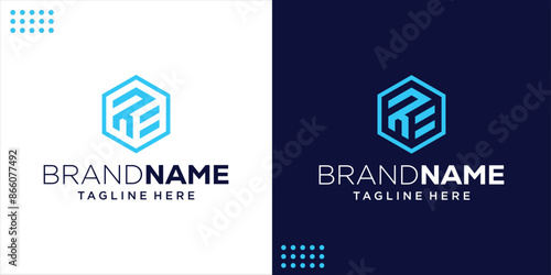 letter RE hexagon with Logo design template inspiration, Design Inspiration, Illustration, Vector