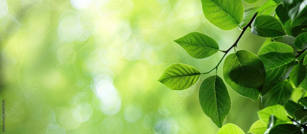 Fresh green leaves on a branch creating a vibrant copy space image. Fresh green leaves on a branch creating a vibrant copy space image.