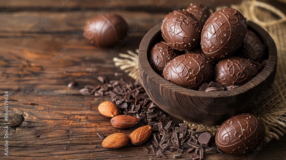 Chocolate Easter Eggs Over Wooden Background Chocolate Easter Eggs Over Wooden Background