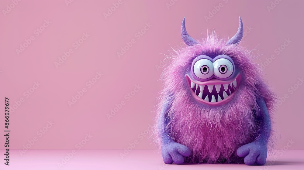 cartoon purple monster on the pink background cartoon purple monster on the pink background