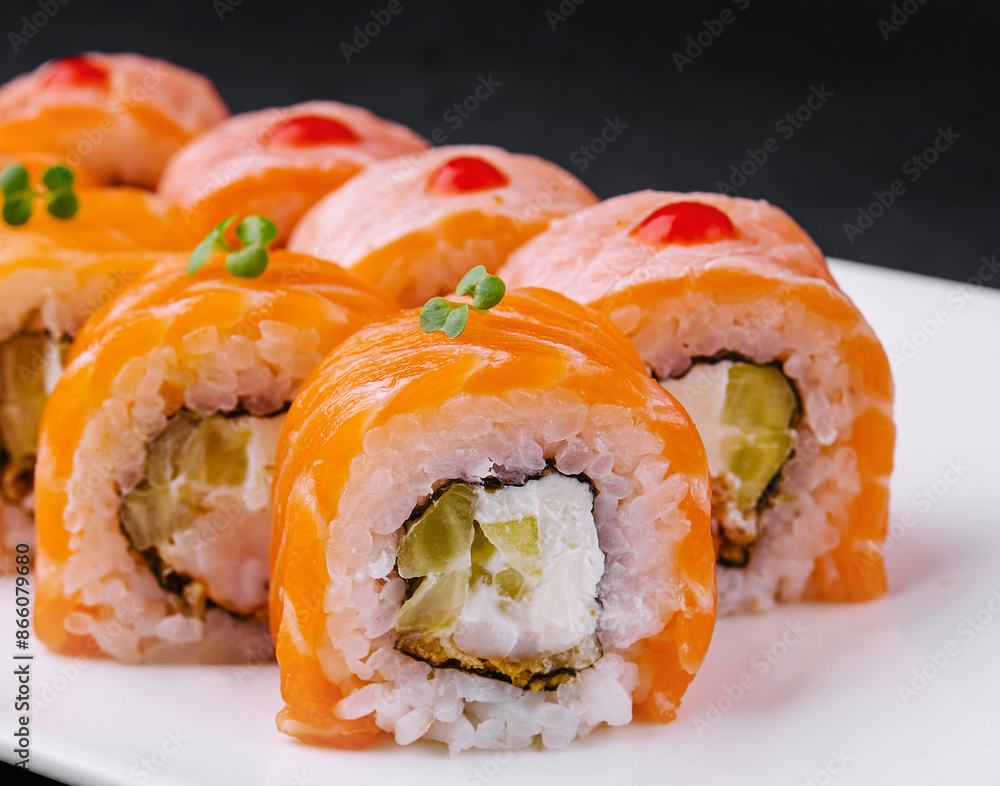 Fresh salmon sushi roll platter Fresh salmon sushi roll platter