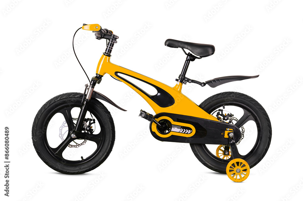 Yellow children's bicycle isolated on white background Yellow children's bicycle isolated on white background