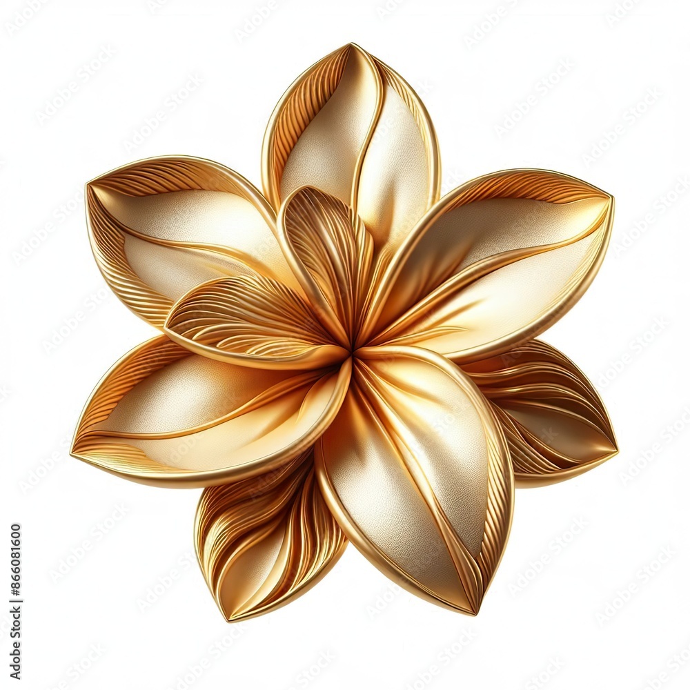 a 3D gold metallic Fragipane flower, beautiful, white background a 3D gold metallic Fragipane flower, beautiful, white background