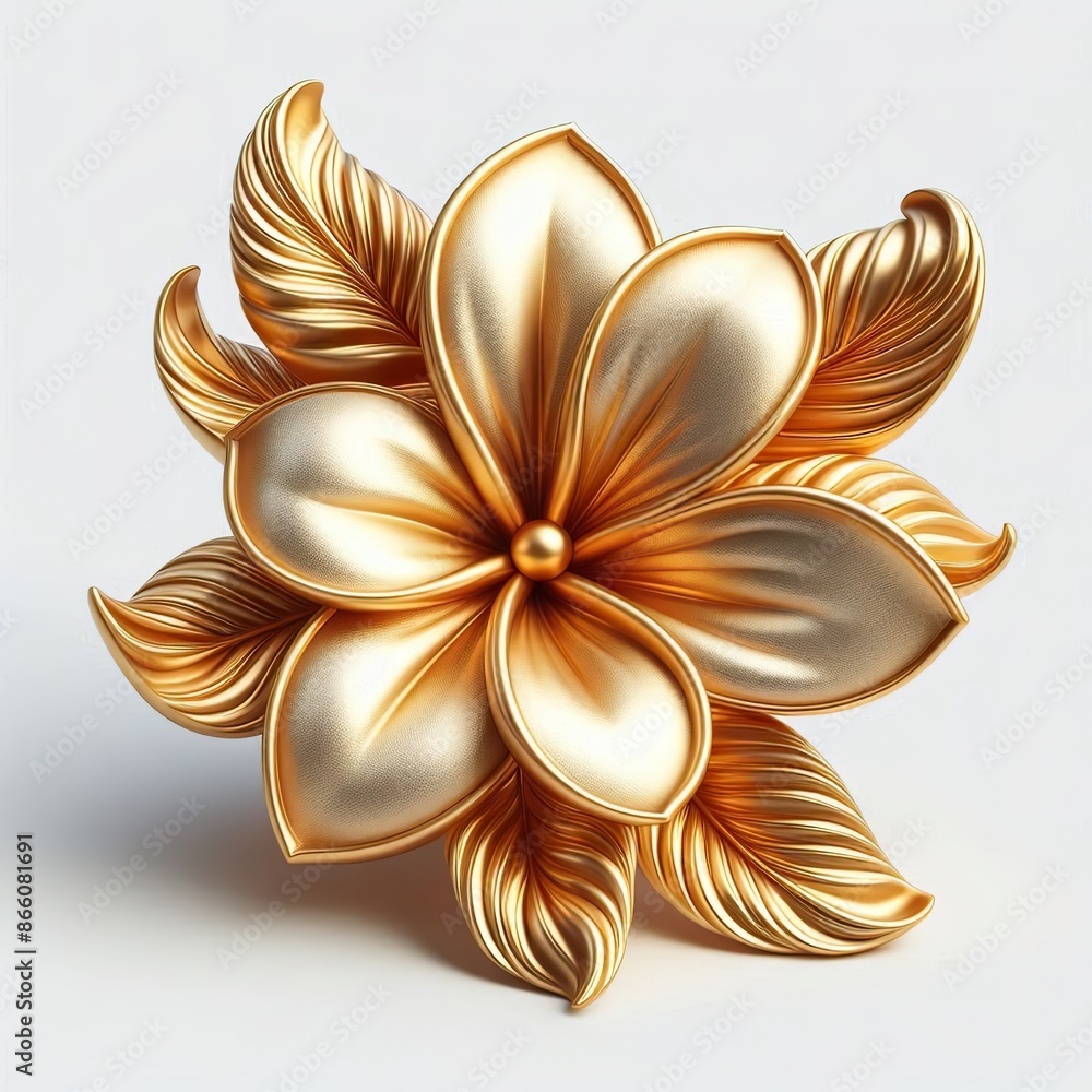 a 3D gold metallic Fragipane flower, beautiful, white background a 3D gold metallic Fragipane flower, beautiful, white background