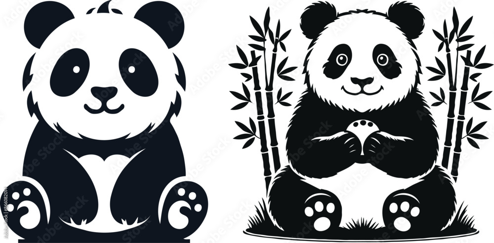 Panda silhouette vector illustration 1-2 Panda silhouette vector illustration 1-2